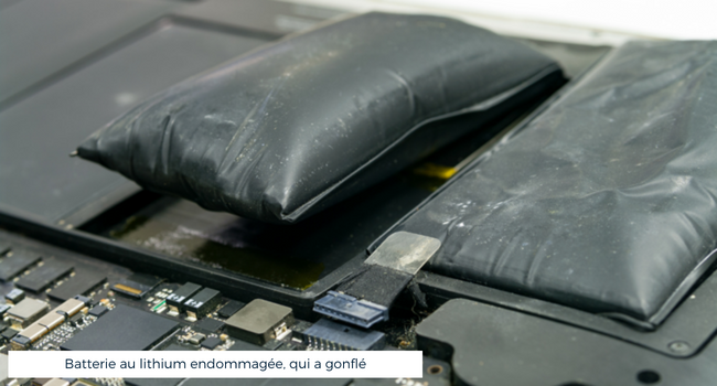 Damaged lithium battery, which has swollen